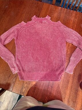 Free People Pink Cold-Shoulder Ribbed Knit Sweater
